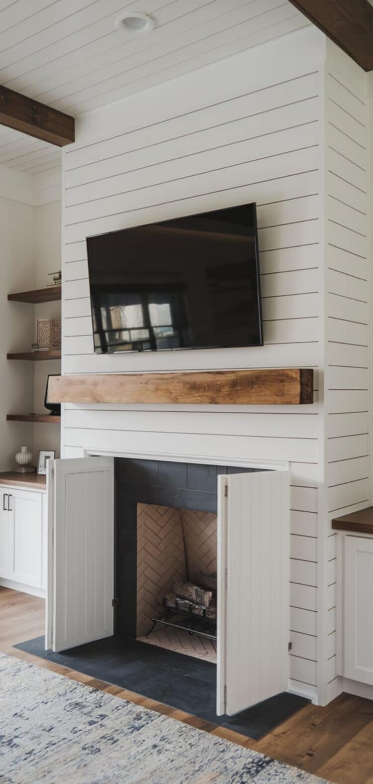15 Stunning Shiplap Fireplace with TV Ideas - The Mega Mom