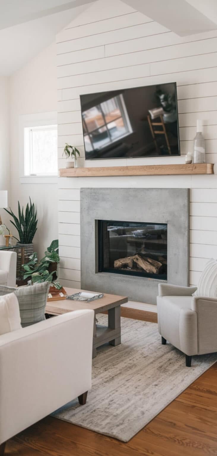 15 Stunning Shiplap Fireplace with TV Ideas - The Mega Mom