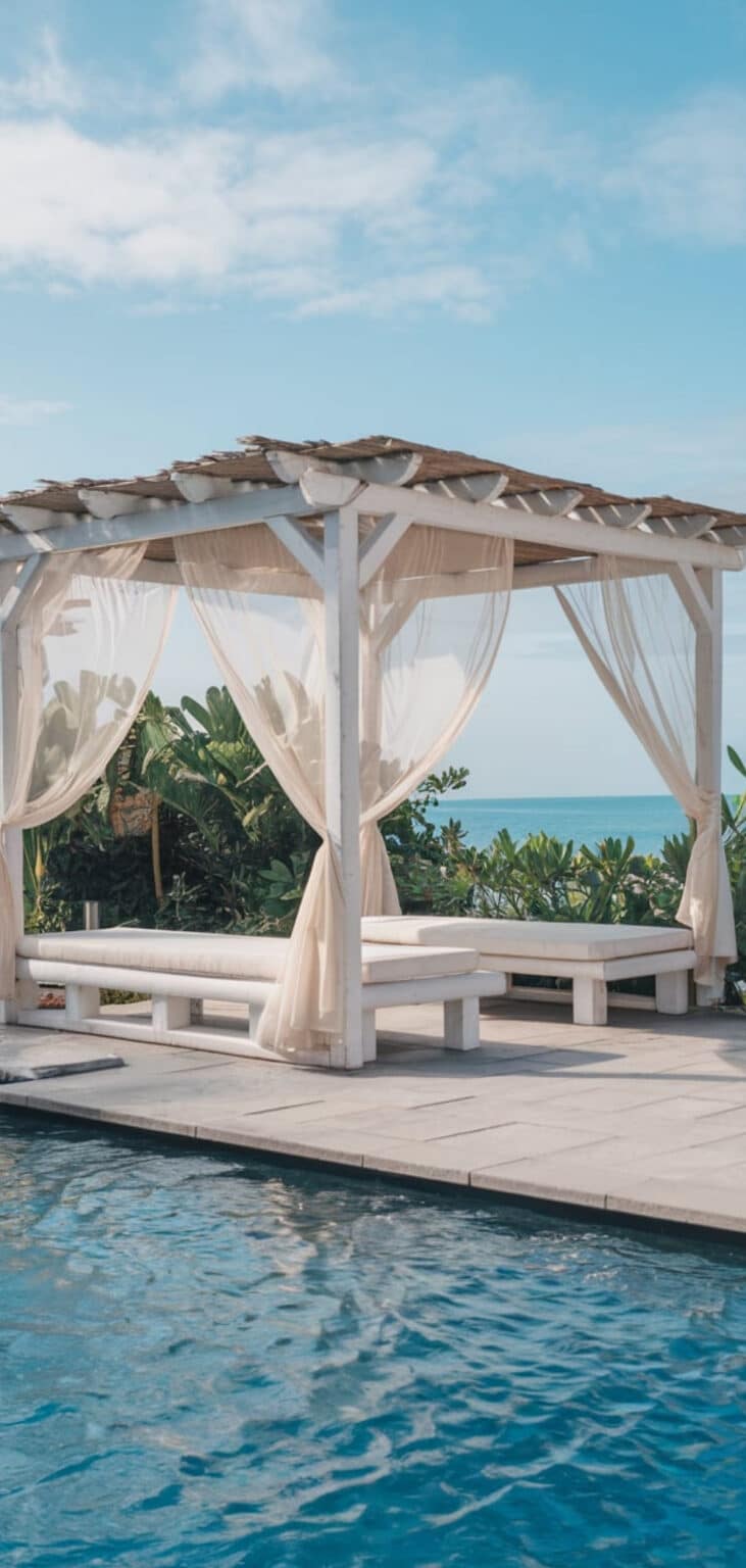 16 Stunning Coastal Large Pool Deck Decorating Ideas - The Mega Mom - Classic Coastal Pool Decor