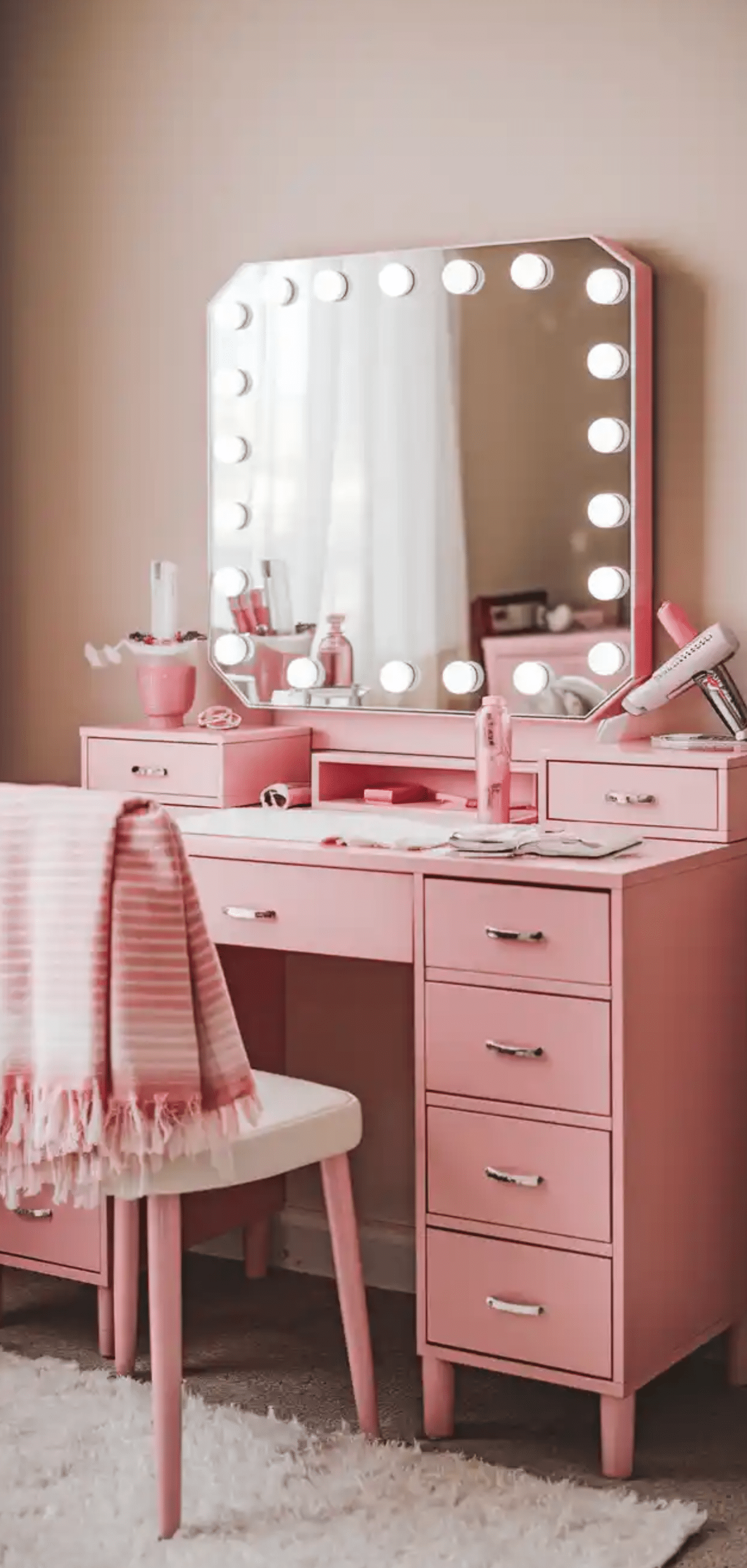 Pink Makeup Vanity Organization Ideas