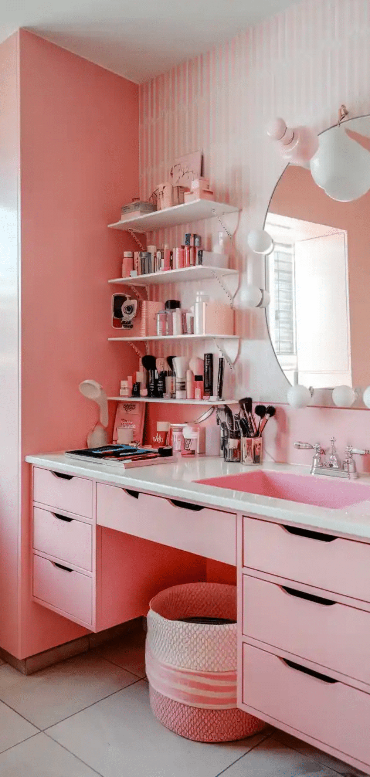 Pink Makeup Vanity Organization Ideas