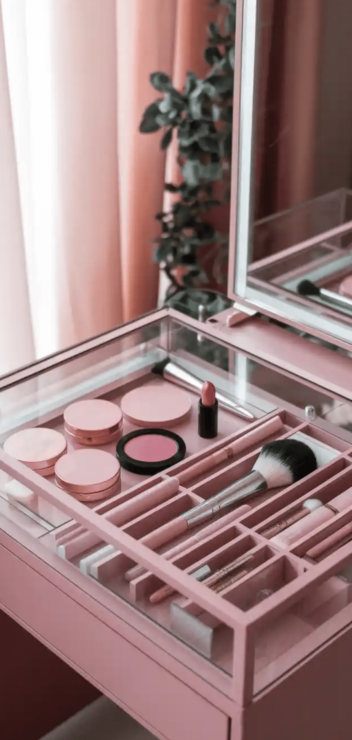 Pink Makeup Vanity Organization Ideas