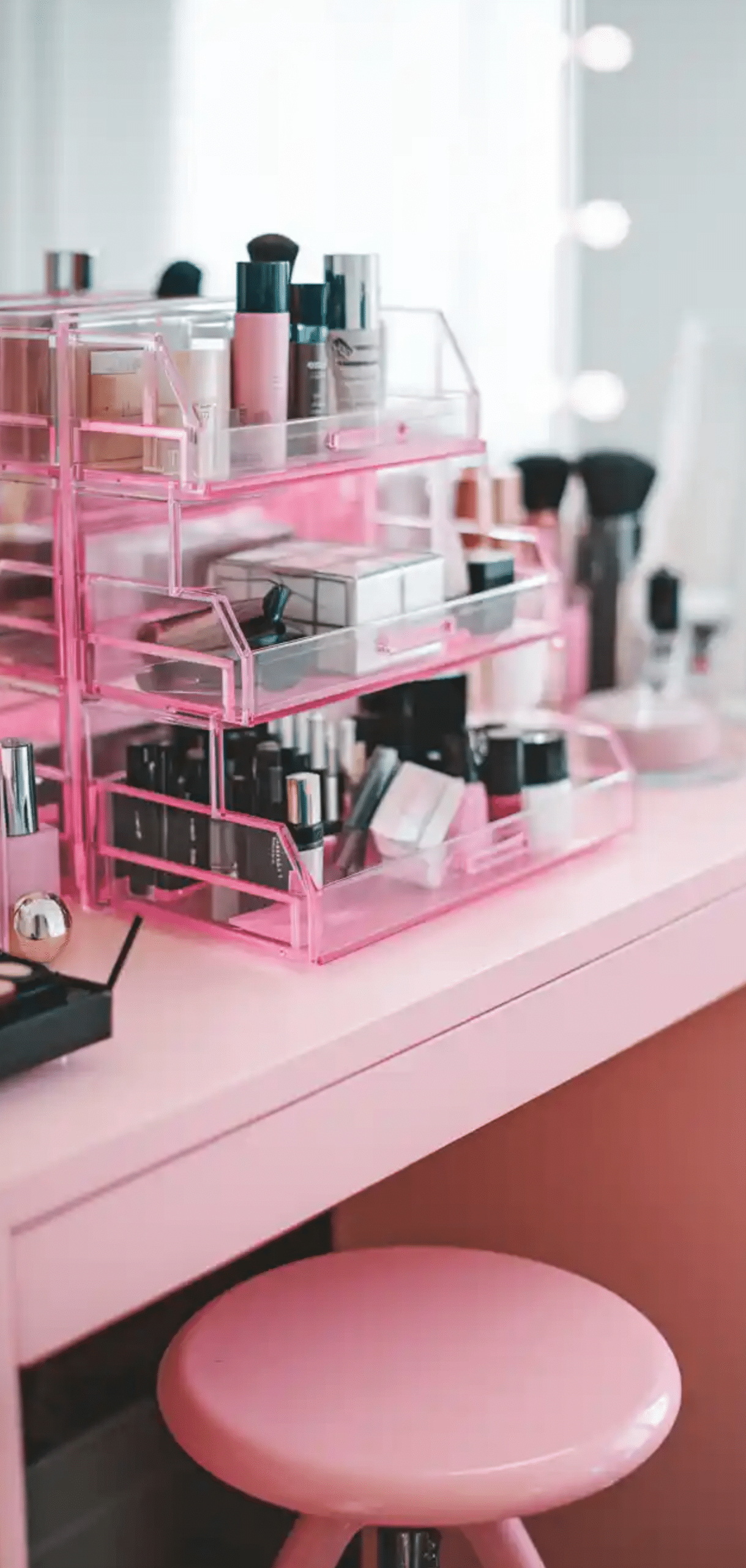 Pink Makeup Vanity Organization Ideas