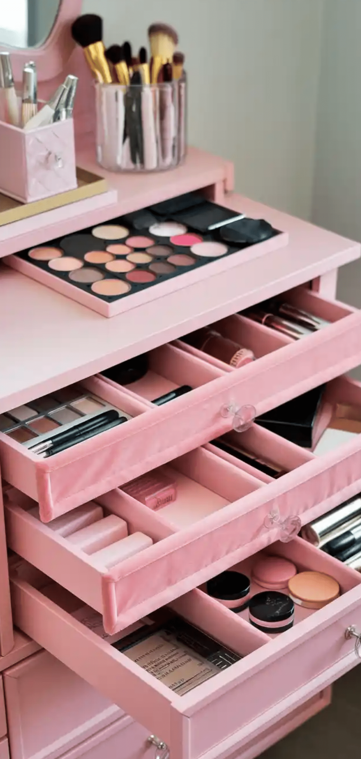 Pink Makeup Vanity Organization Ideas