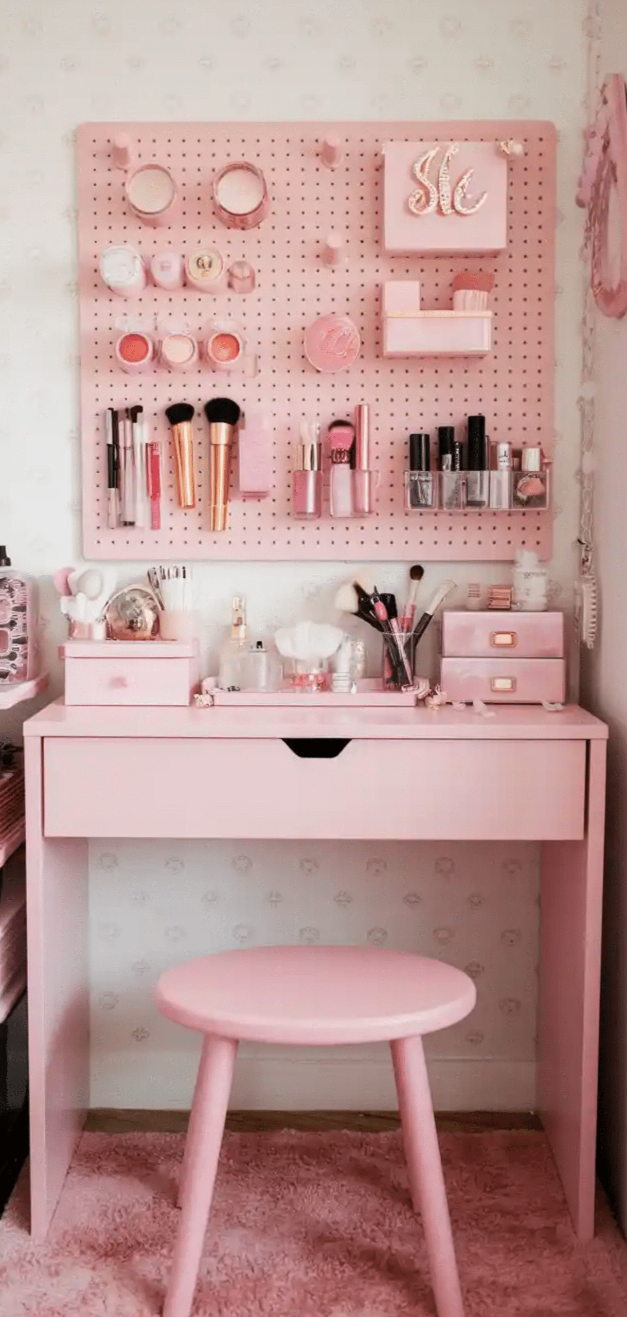 Pink Makeup Vanity Organization Ideas