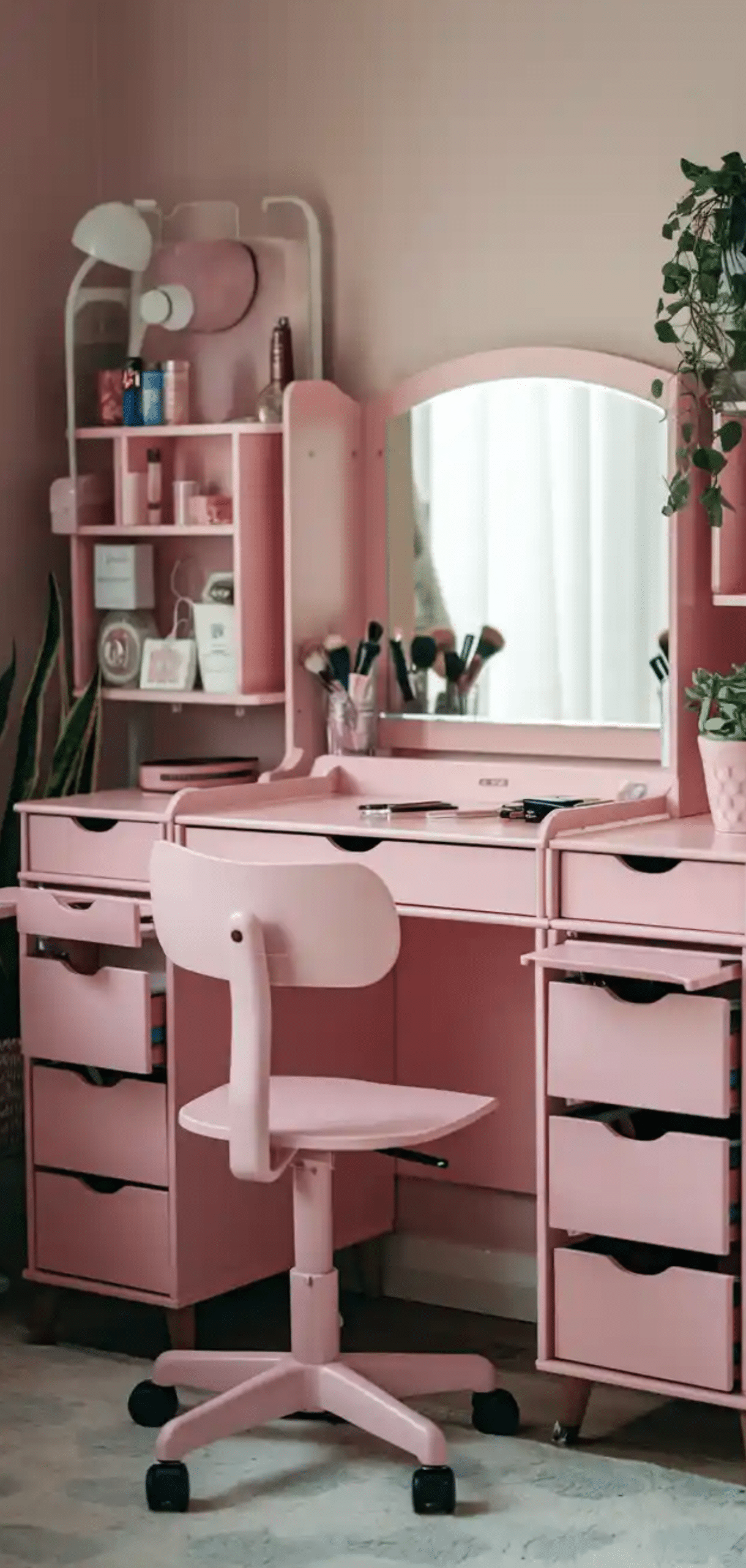 Pink Makeup Vanity Organization Ideas