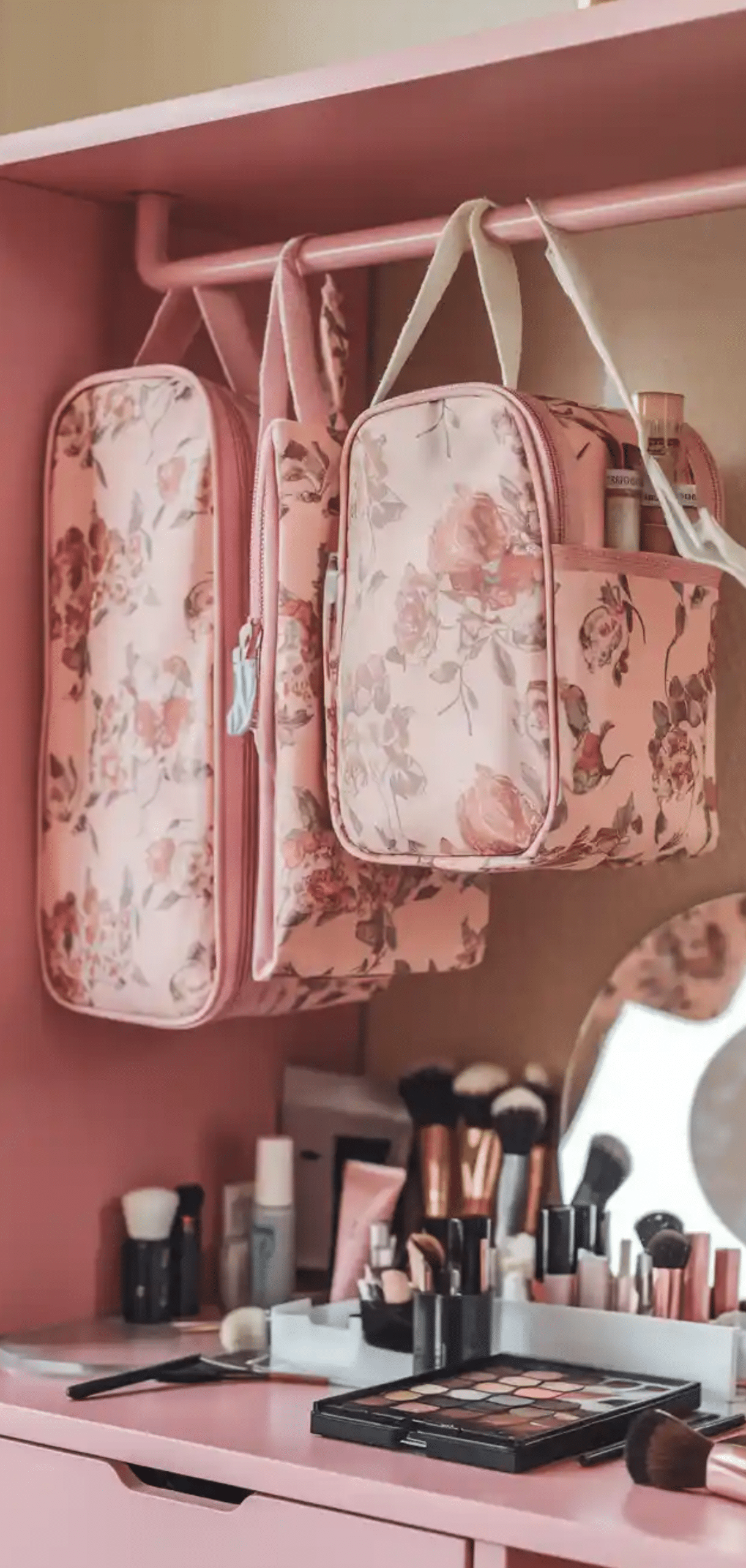 Pink Makeup Vanity Organization Ideas