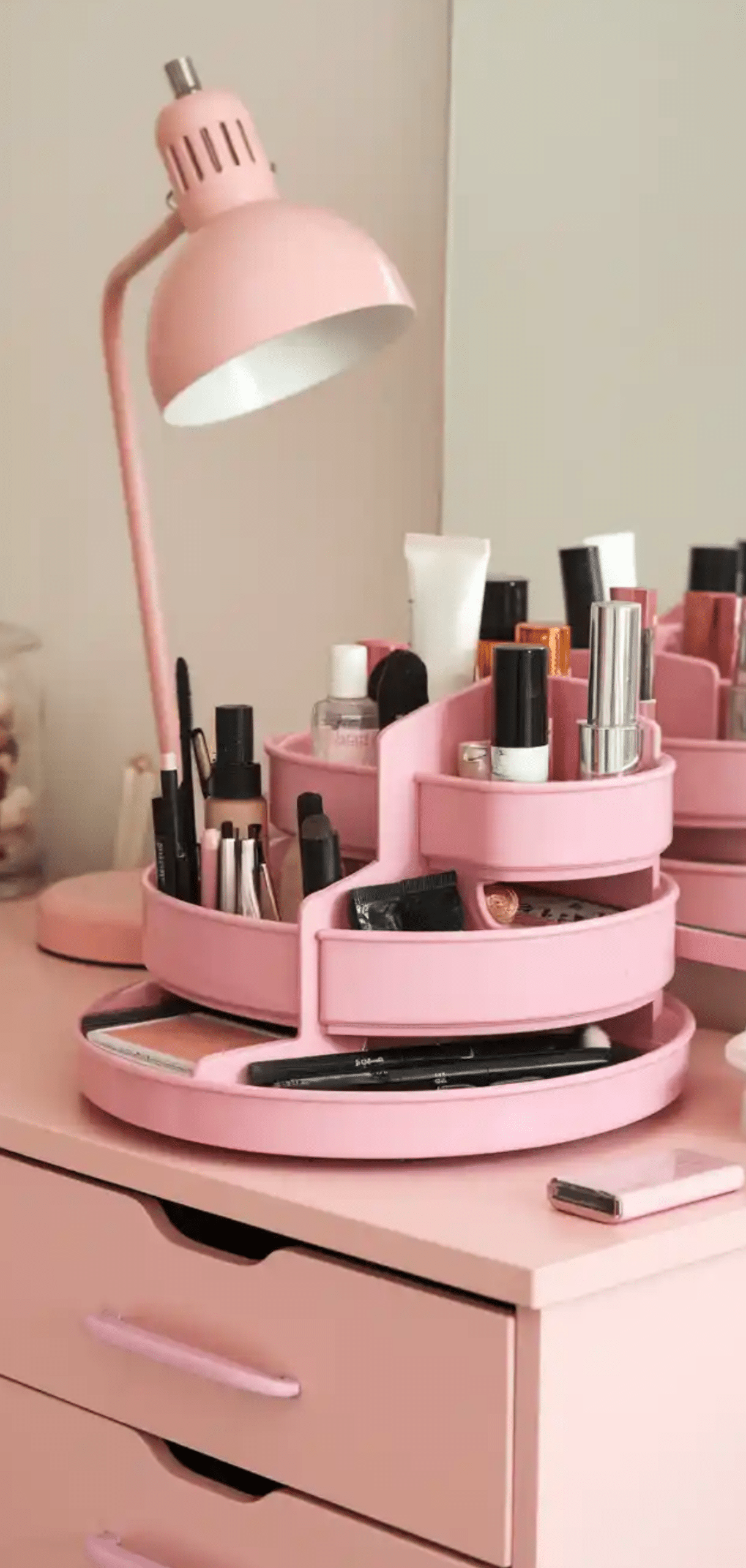 Pink Makeup Vanity Organization Ideas