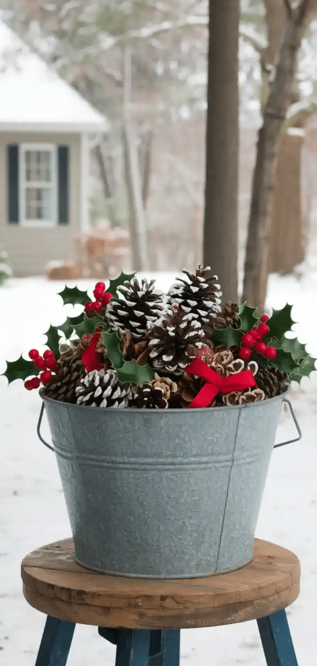 Charming Winter Planter For Front Porch
