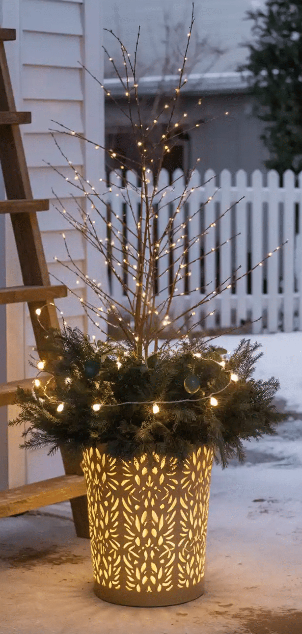 Charming Winter Planter For Front Porch