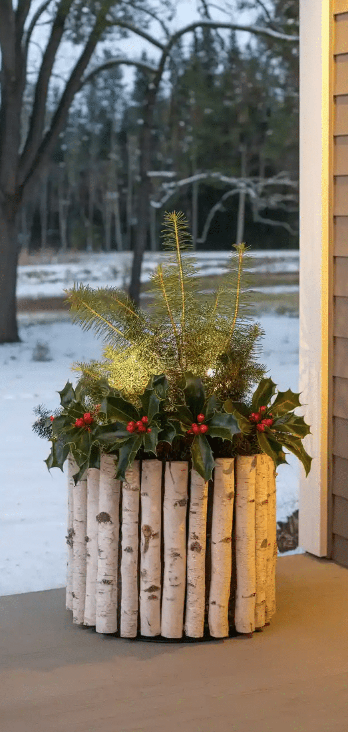 Charming Winter Planter For Front Porch