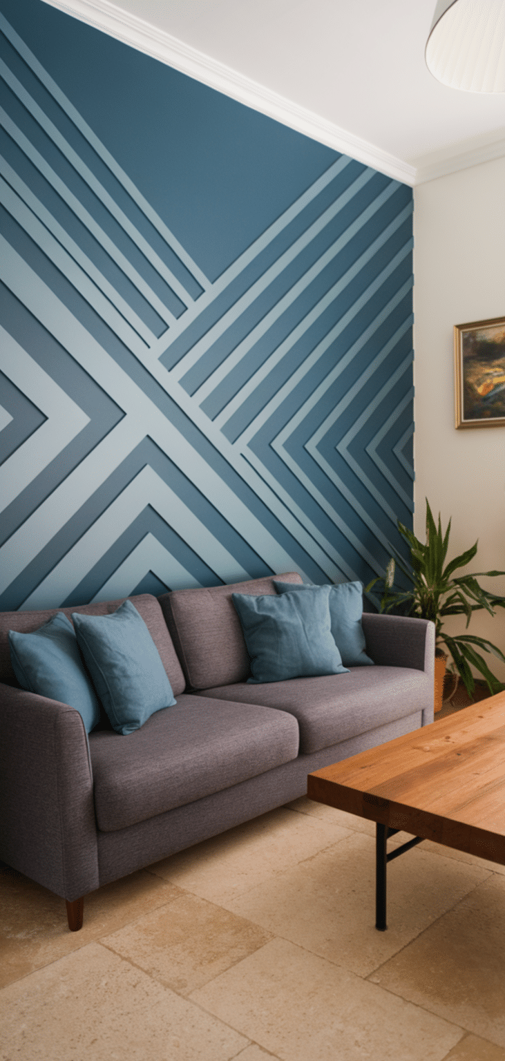 14 Creative DIY Living Room Geometric Accent Wall Ideas - The Mega Mom