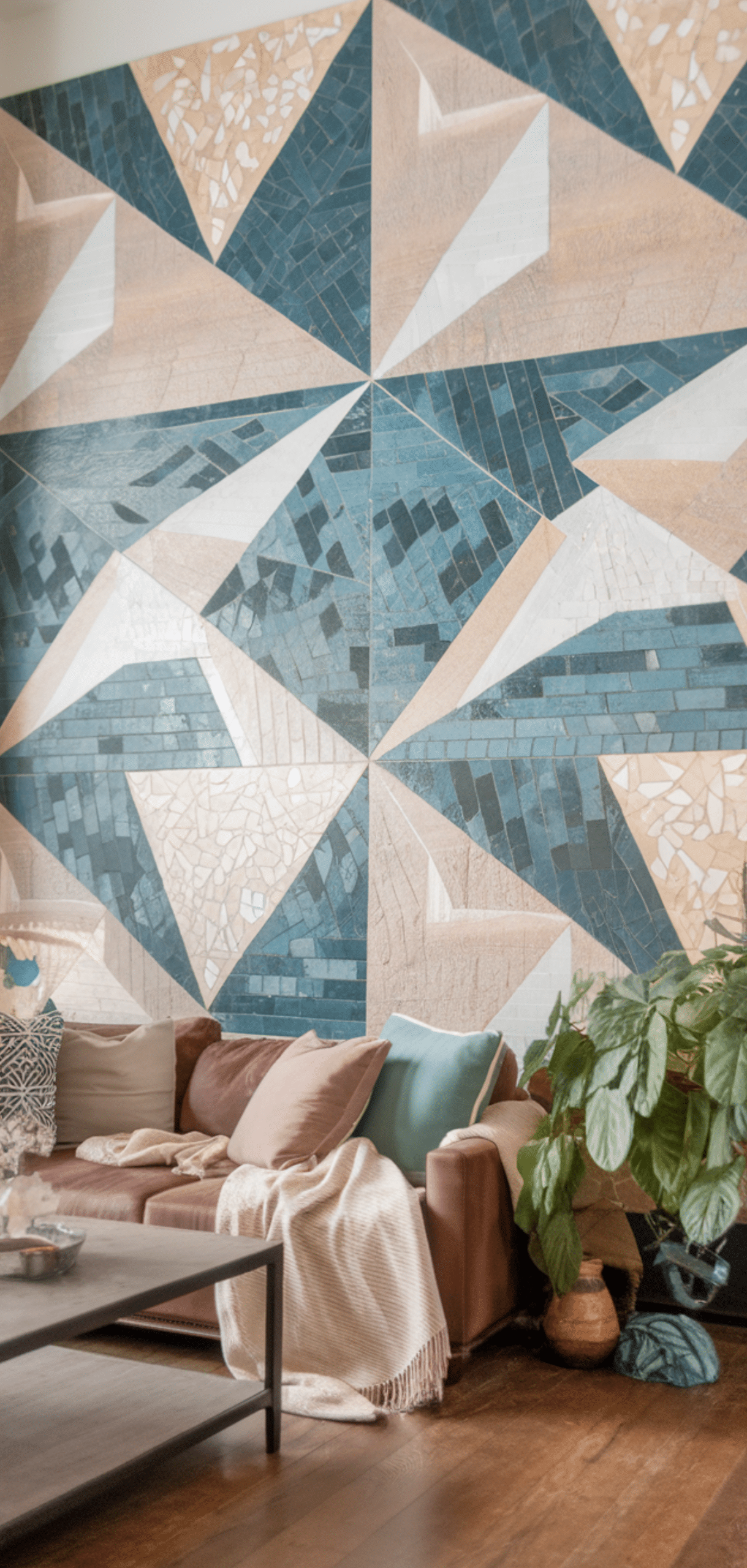Creative DIY Living Room Geometric Accent Wall Ideas