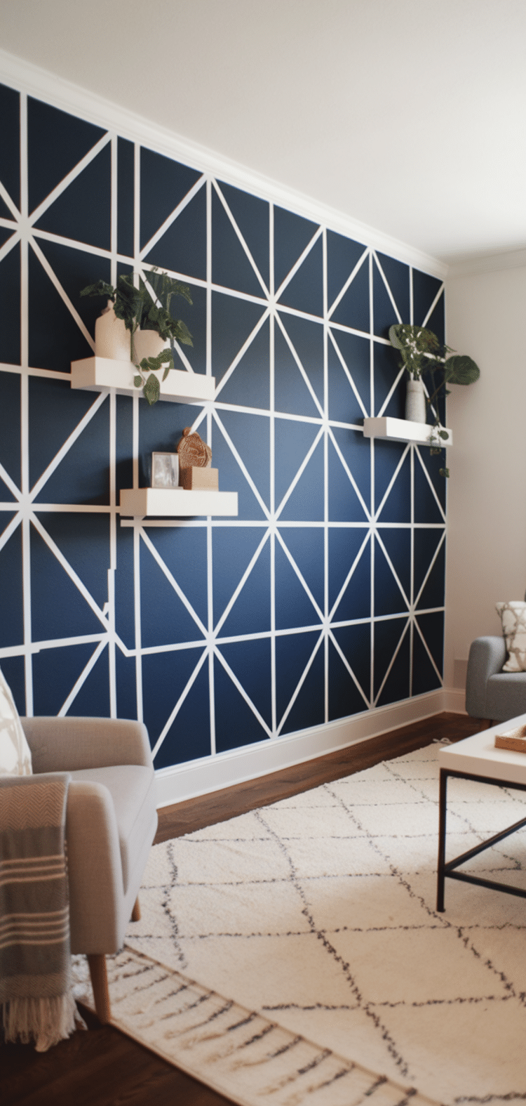 14 Creative DIY Living Room Geometric Accent Wall Ideas - The Mega Mom